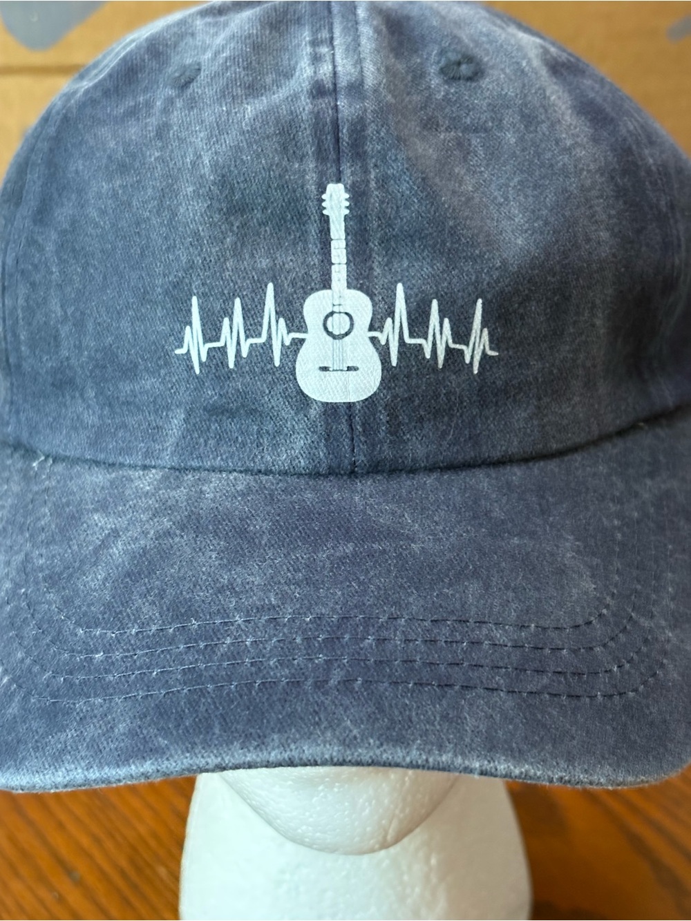 Guitar Heartbeat Cotton Baseball Cap - Navy